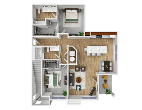 Floor plan for 2 beds, 2 baths, 1171 sqft